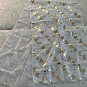 Women's shear scarf with gold bird decal